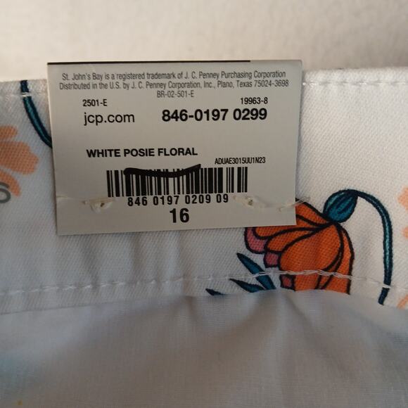 St. Johns Bay Floral Print Capri Pants Womens 16 White Mid Rise Stretch NWT $32 - Picture 9 of 10